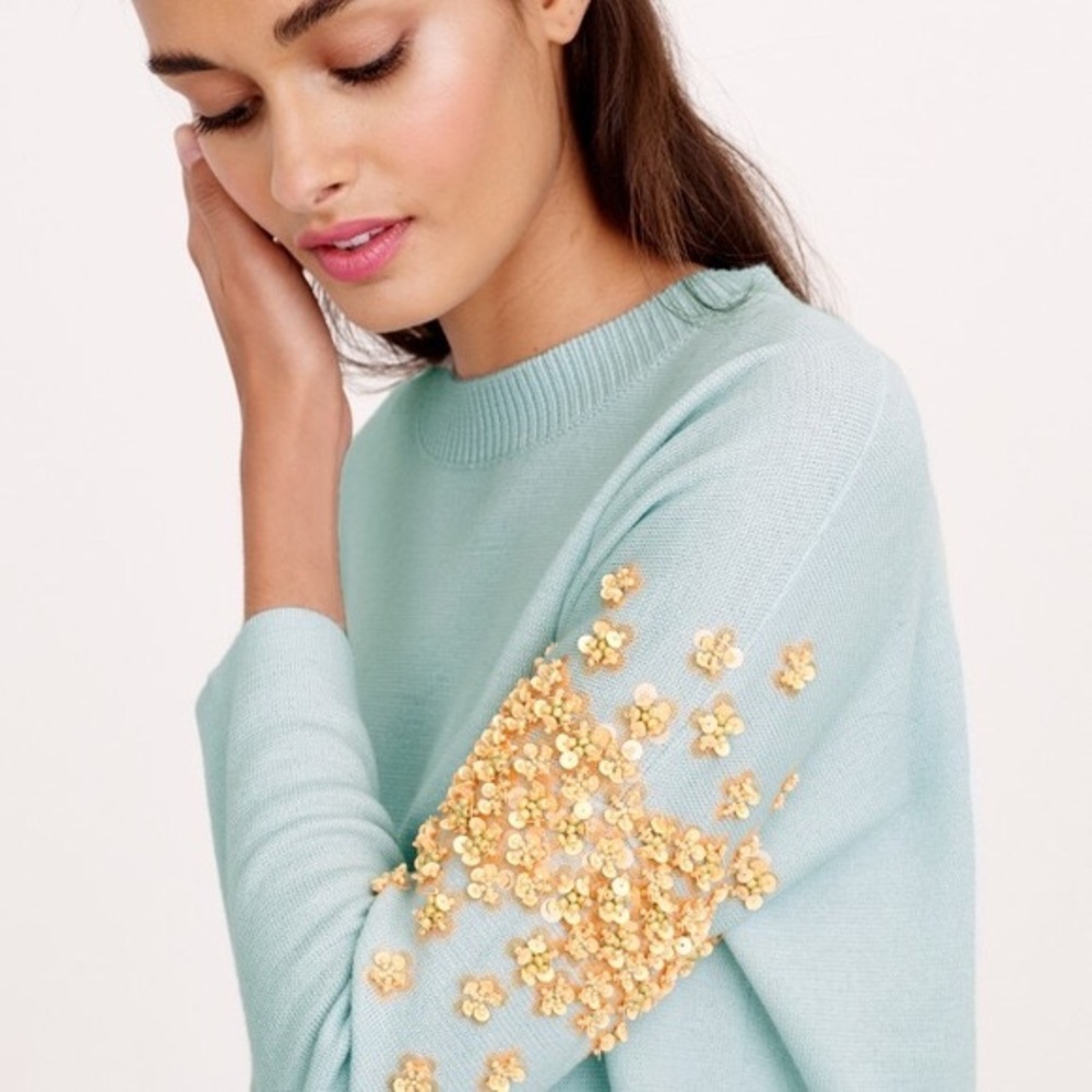 JCrew Floral Embellished Sleeves Sweater